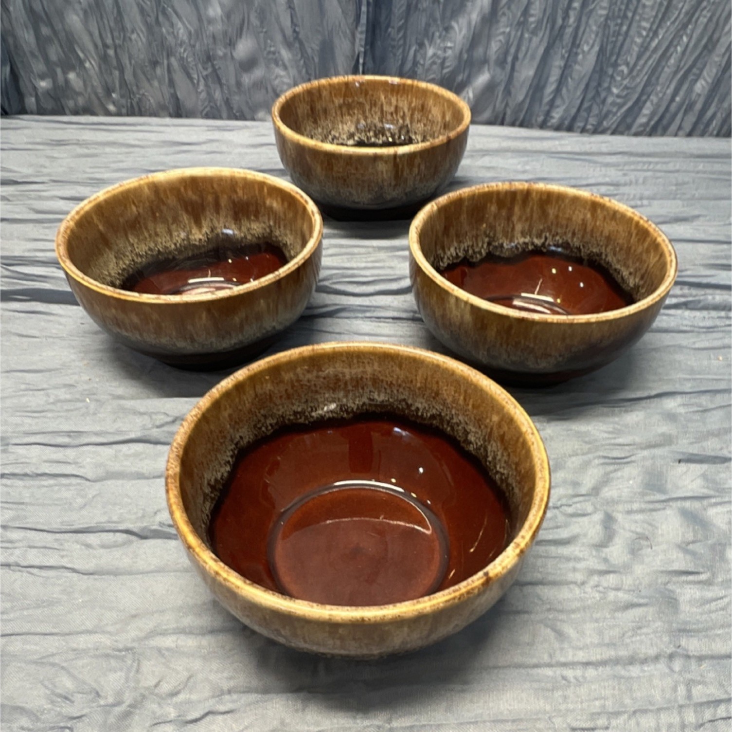 Art Pottery Brown drip edge Ceramic Bowls Set, Glossy Glaze USA, 6.5