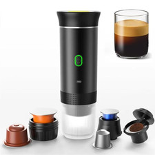 Machine à Café Expresso Portable 19 Bar Noir Sans Fil Capsules Moulu Voyage