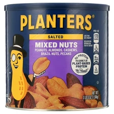 PLANTERS Salted Mixed Nuts, Party Snacks, Plant-Based Protein 56oz (1 Canister)