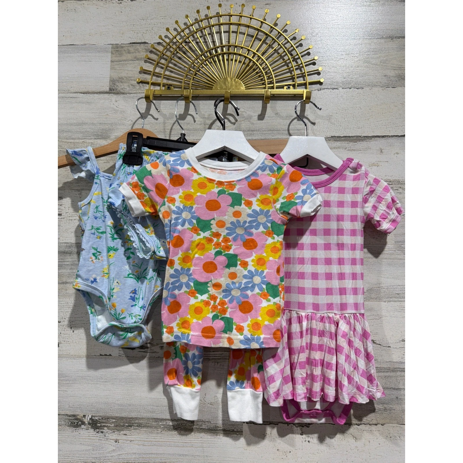 B'TWEEN Old Navy Dreamy ZZZ Girls 18-24M Blue Pink Floral Gingham Bundle EUC