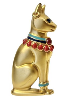 FRANKLIN MINT Sun God Ra Bastet Sphinx Cat Brooch 24KGold Plate Egyptian Revival