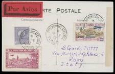 1932, TUNISIA-PHIL EXHIBITION CARD ON PIONEER FLIGHT FROM TUNIS TO ROME, SC.#C12