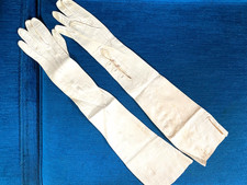 Vintage 22" Long Italian White Kid Leanther 3 Button Opera Gloves Size 7