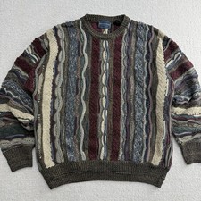 Vintage Florence Tricot Coogi Style 3D Textured Knit Sweater Green/Orange/Blue M