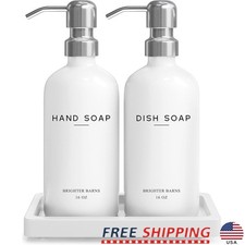 Soap Dispenser Set Glass Eco-Friendly Refillable Pump  Tray Kitchen Bathroom US