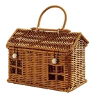 Imitation Rattan House Shaped Basket with Lid, Decorative Hand Woven Shelf6100