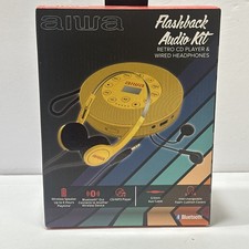 AIWA Flashback Audio Kit Retro CD Player Wired Headphones YELLOW - NEW  SEALED