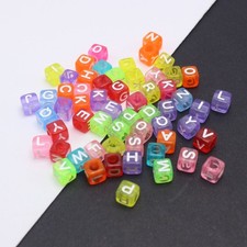 500 Assorted Colourful Transparent Acrylic Alphabet Letter Cube Beads 6X6mm
