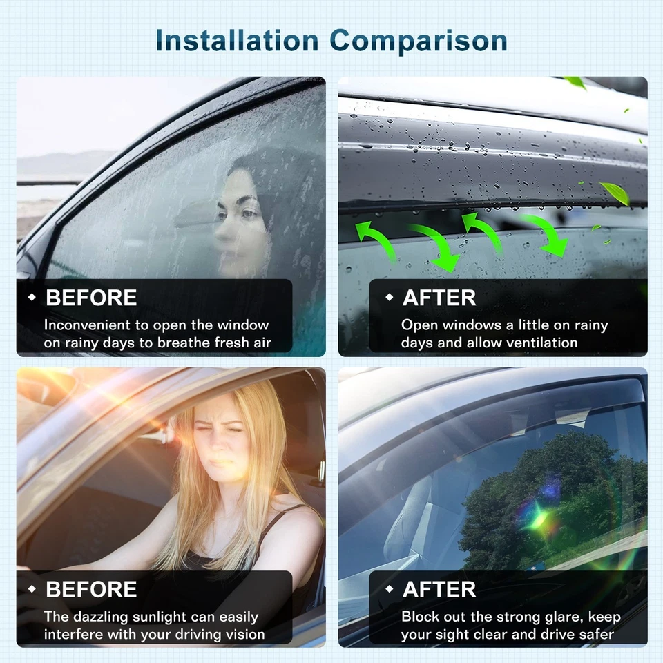 Para Dodge Durango 2011-2024 Viseras de ventana en canal Ventilación Protectores de lluvia Deflectores Foto 3 de 4