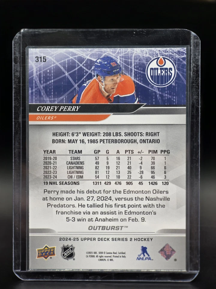 Corey Perry 2024-25 Series 2 Silver Outburst Base 🔥 Edmonton Oilers - Image 2 of 2