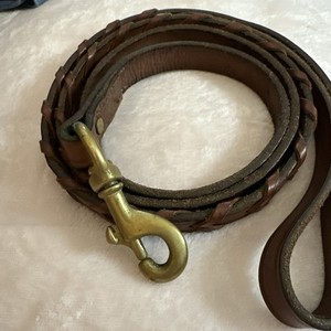 Tory Leather Laced Rein Leather Leash with Brass Hardware, 3/4" x 5', Havana