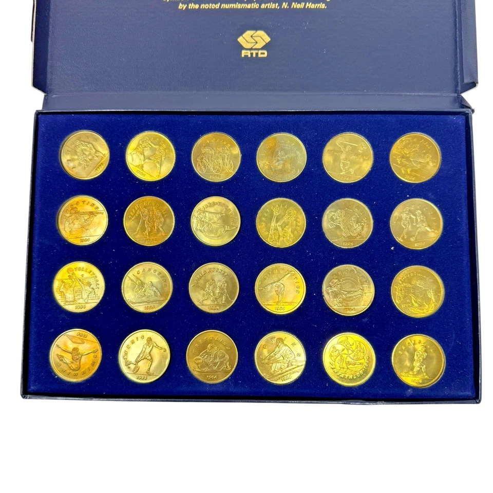 1984 Los Angeles Olympics Transit Token Coin Set w/24 Coins Complete Box Flaws** - Image 3 of 4