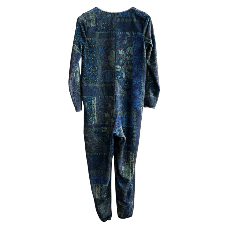 Natural Life Pajamas Women S Blue Geometric Fleece One Piece Soft Lounge Comfort - Image 3 of 4