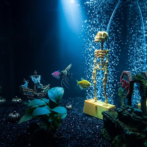 Gold Dancing Skeleton Aquarium Bubbler Air Stone Fish Tank Halloween Ornament - Picture 2 of 5