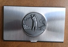 Trendy Business Card Holder With a Golfer Medallion.