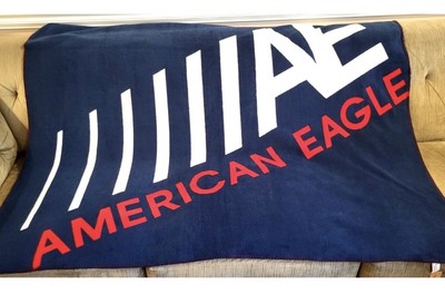American Eagle Outfitters Fleece Throw Blanket Blue Red White 50'' X 60''