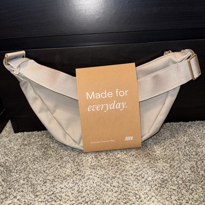 NWT JULY Everyday Crescent Bag Canvas Purse Taupe Khaki Crossbody Sling