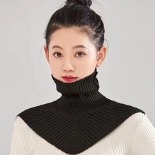 Ribbed Knit Turtleneck Dickie Detachable Collar Sweater Mock Half Top