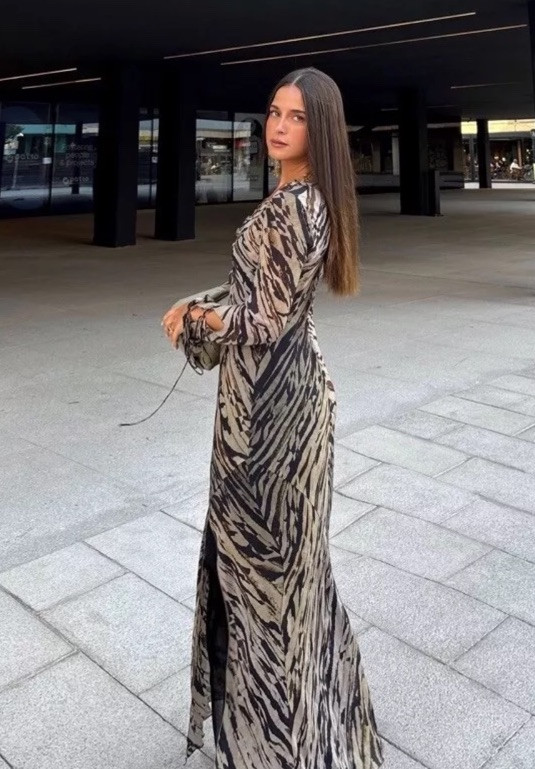 ZARA NWT WOMAN $109 LONG PRINTED DRESS ZW COLLECTION DARK
