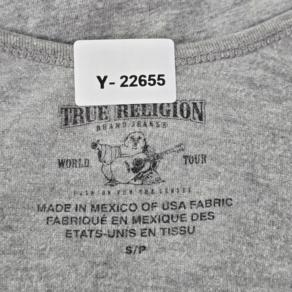 Camiseta sin mangas True Religion para mujer S gris estampado gráfico estrás cuello redondo pulóver Foto 2 de 4