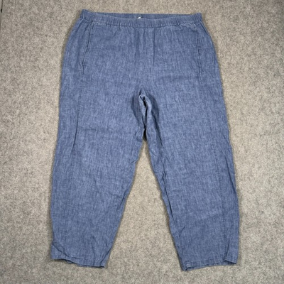 #ad Eileen Fisher Blue Organic Linen Chambray Pull On Cropped Pants Women#x27;s Size XL $29.99