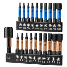 Impact Hex Head Allen Wrench Drill Bit Set 20+1 Pieces Metric  SAE, S2 Alloy ...