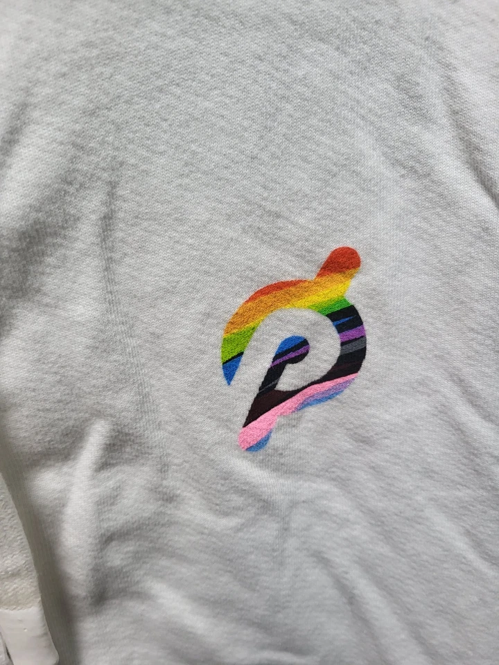 NUEVO CON ETIQUETAS PELOTON 2021 ORGULLO ~ Sudadera con capucha blanca plomo con amor cremallera completa... Foto 3 de 4