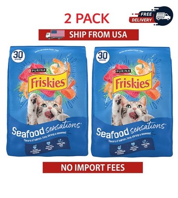 (2 Pack) Friskies Seafood Sensations Salmon, Tuna & Shrimp Dry Cat Food, 30 lb