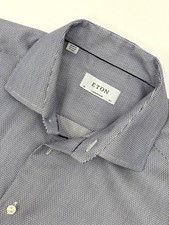 Eton Contemporary Textured Blue Shirt 42 16.5