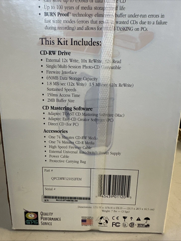 Que! Fire Drive QPS External 12x 10x 32x CD-RW Firewire Case Power Cord CD - Image 2 of 4