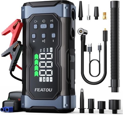 FEATOU Starthilfe Powerbank, 6500A Auto Starthilfe mit 150PSI Kompressor für 12V