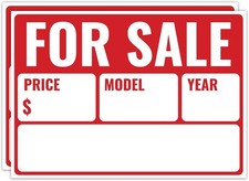 2PC For Sale Signs 14x10 Inch Plastic Car Window Boat Weatherproof UV Print