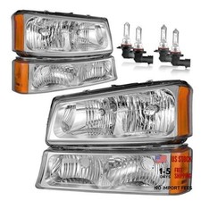 Headlights Assembly W/Bulbs OE Replacement Chrome  With High  Low Beam Bulbs