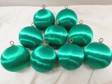 9 Green Satin Spun Silk Sheen Christmas Balls Ornaments Styrofoam 2.5" D5069
