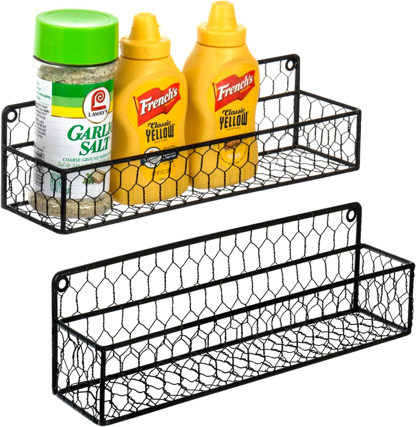 Wall Mount Spice Rack Organizer, 12-Inch Black Chicken Wire Hanging Shelf