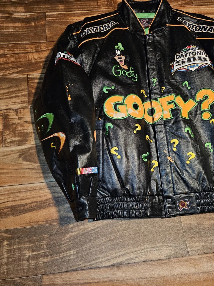 NEW Rare Vintage JH Design Disney Goofy Nascar Daytona 500 Leather Jacket Sz XL - Image 4 of 4