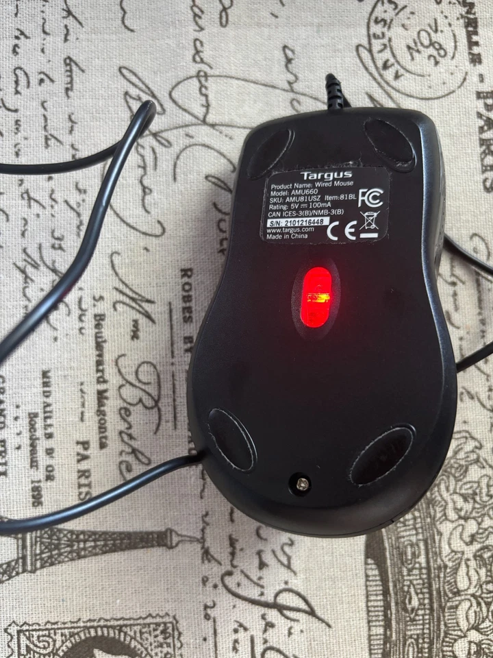 Targus Optical Wired Mouse Black Model AMU660 - Tested - Works - Image 2 of 2