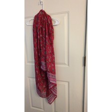 Vintage Colores de Otono Silk Red Multicolor Paisley Large Scarf, Striped Edge