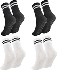 4 Pairs Women's Pilates Anti-Slip Socks - Long Non-Slip for Pilates Ballet Ho...