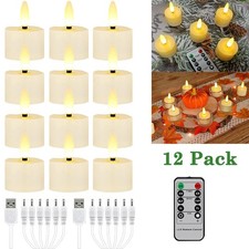 12Pcs Rechargeable LED Flameless Candles Tea Lights XMAS Deco with Remote Timer