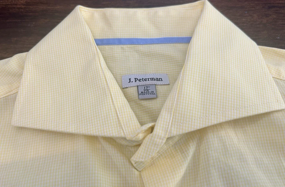 Camisa de vestir J. Peterman para hombre manga larga con botones de guinga 17/36 amarilla Foto 2 de 4
