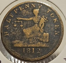 1812 Canada Half Penny Token Tiffin Token, Lower Canada Brass Merchant Token