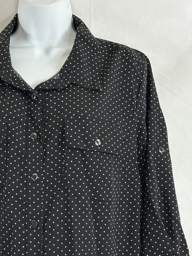 NWTs Notation Size XL Black White Polka Dot Button Blouse Collar 3/4 Tab Sleeve - Picture 8 of 23