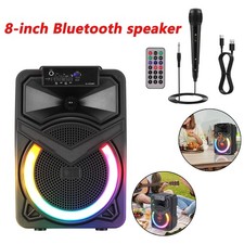 Portable Bluetooth Mini 8" Speaker Karaoke Rechargeable Party RGB TWS AUX Mic FM