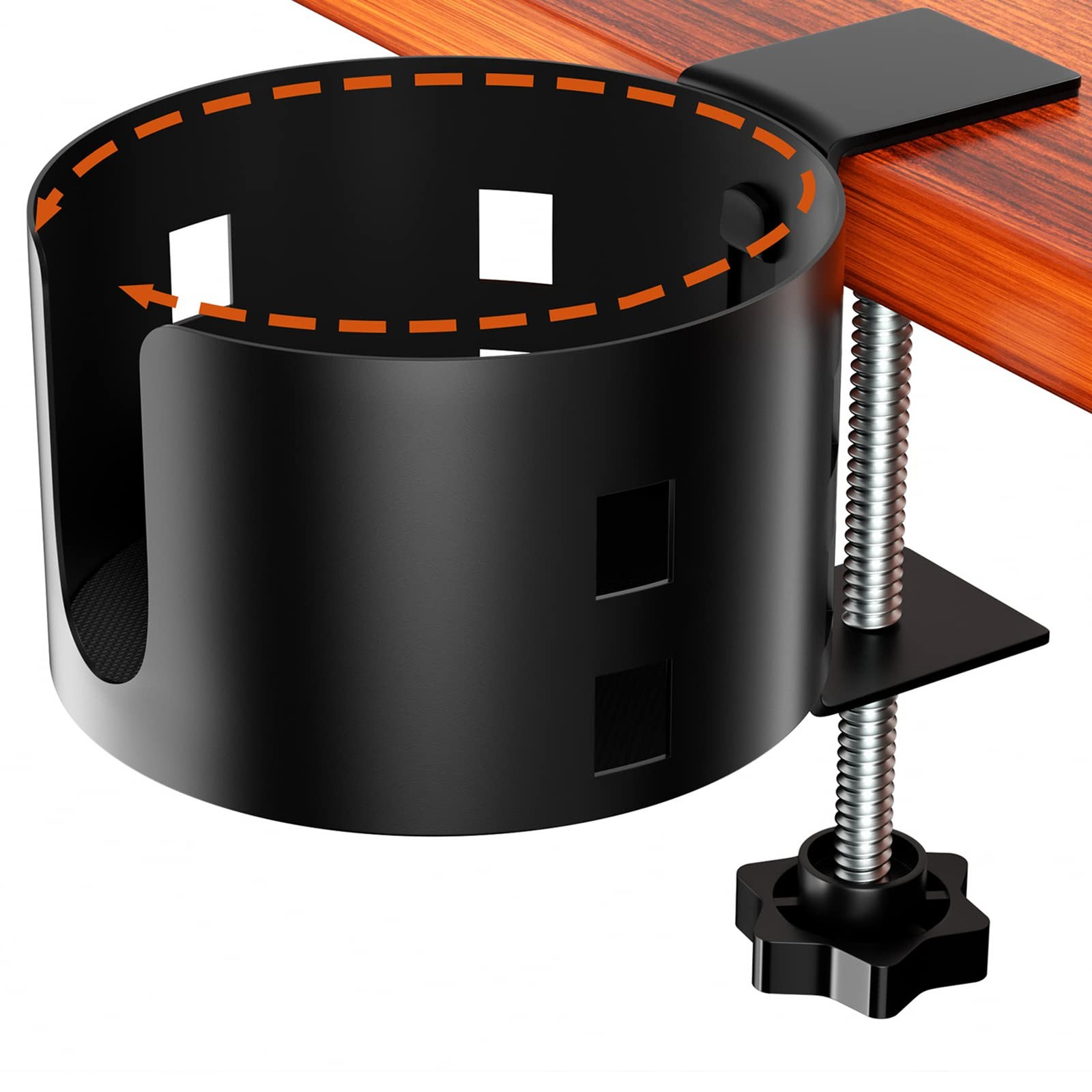 Anti-Spill Large Desk Cup Holder Clamp, Metal Table Cup Holder(Black)