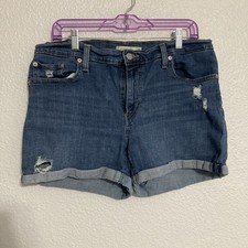 Levi's Women's Blue Denim Distressed Cuffed Mid Length Shorts - SZ 32
