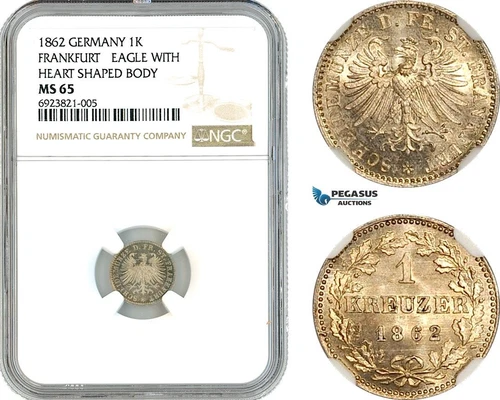 AK684, Germany, Frankfurt, 1 Kreuzer 1862, Silver, NGC MS65