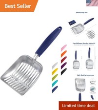 Cat Litter Scoop in Flat Aluminum with Blue Handle
