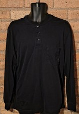 Bulwark Henley Shirt Mens L Blue Long Sleeve FR Flame Resistant Workwear Pocket