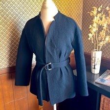 Maje Belted Belt Jacket Blazer Black Peplum Fit Size 3